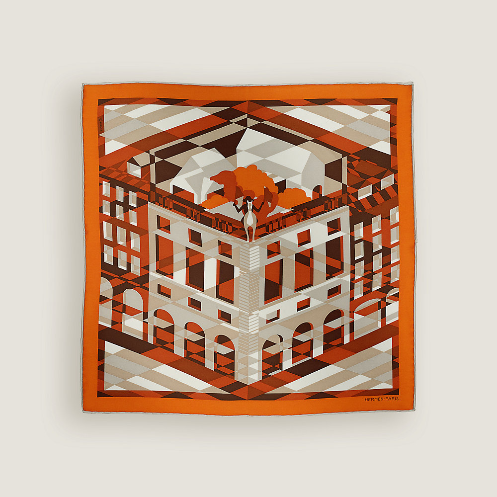 Faubourg en Perspective pocket square 45 - Orange | Hermès